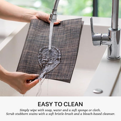 LEXMORE Placemats Set of 6 Vinyl/Plastic Woven Place Mats for Kitchen Table Indoor/Outdoor Washable Placemat Wipeable Dining Table Mats(Black/Brown)