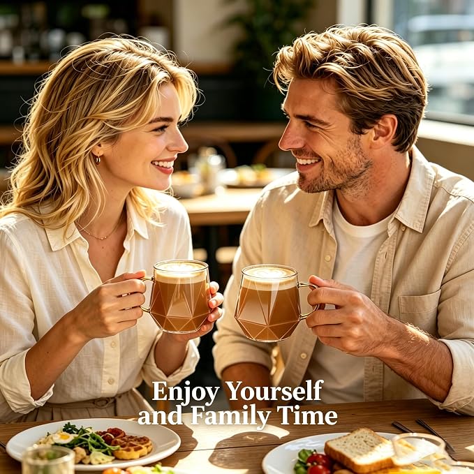 Glass Coffee Mugs with Gold Handle, 12 oz / 350 ml, Heat Resistant, Cappuccino - Image 7