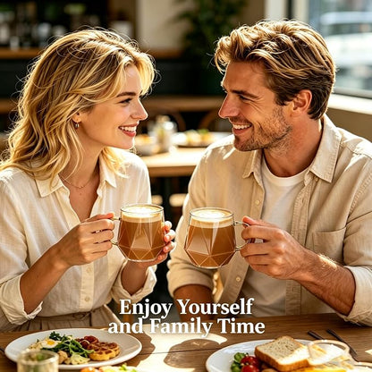 Glass Coffee Mugs with Gold Handle, 12 oz / 350 ml, Heat Resistant, Cappuccino - Image 7
