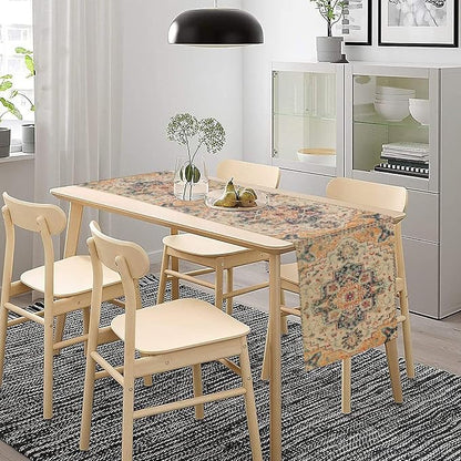 Bohemia Orange Table Runner, Rustic Farmhouse Vintage Geometric Floral Print - Image 3