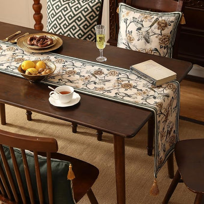 Designer French Linen Table Runner, Floral and Bird Pattern, Dining Table - Image 7