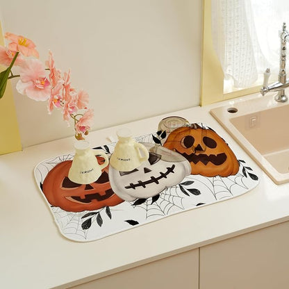 Halloween Dish Drying Mat for Kitchen Counter 18x24 Inch Pumpkins Spider Web - Image 4