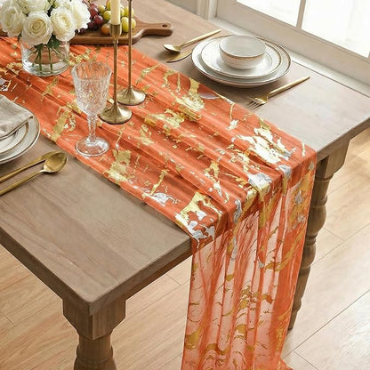Artoid Mode Marble Pattern Orange Gauze Table Runner 10FT, Glitter Metallic - Image 4