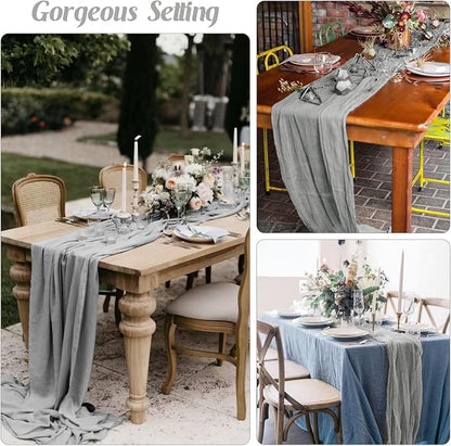 6 Pieces Gray 10FT Cheesecloth Table Runner Boho Gauze Fabric Table Runner - Image 6