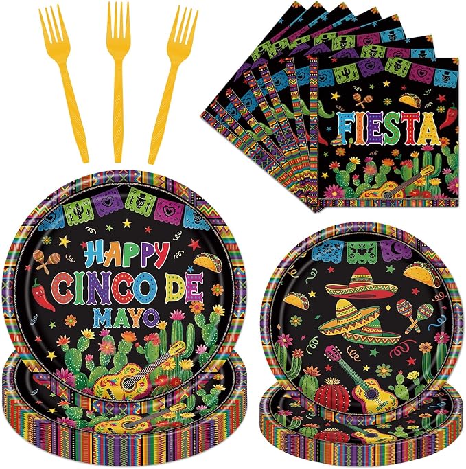 Rakuto Happy Cinco De Mayo Party Decorations, Mexican Theme Taco Forks Birthday by Rakuto