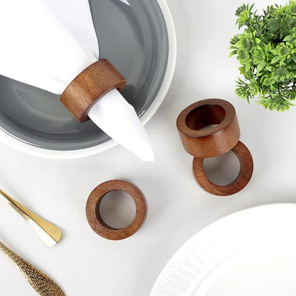 ALPHA Living HOME Handmade Wood Napkin Rings Set of 12 - Dining Table Napkin Holder, Classic Everyday Use Thanksgiving, Christmas Napkin Rings Buckles, Festive Party Gift (Brown)
