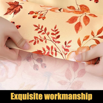 Smiry Rectangle Thanksgiving Table Cloth, Waterproof Elastic Fitted Tablecloths for 8 Foot Tables, Washable Polyester Table Cover for Autumn Harvest Parties (Pumpkin Leaf, 30"x96")
