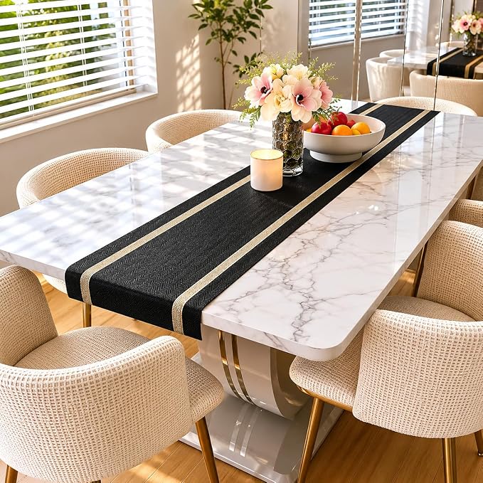 FAVE Woven Vinyl Table Runner Black Table Runner Woven - Image 6