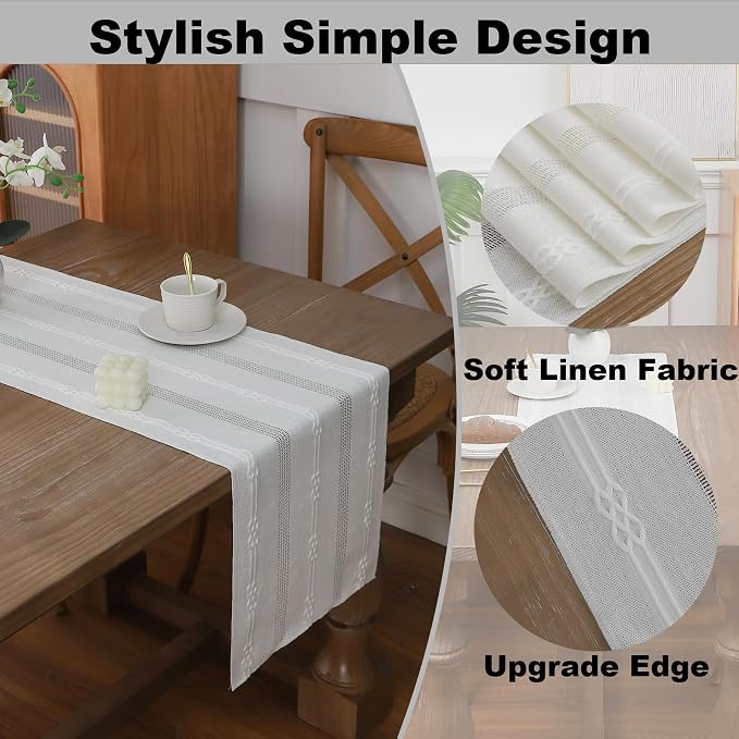 Gernaice 2PCS Boho Table Runner, Embroidered Cotton Linen Farmhouse Table - Image 3