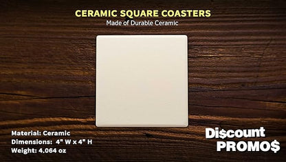 10 4" Square Ceramic Coasters Set - Cork Bottom, Serve Ware - Natural
