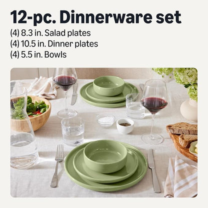 Amazon Basics Glazed Stoneware Dinnerware, 12-Piece Set, 4 Full Place Settings - Image 2