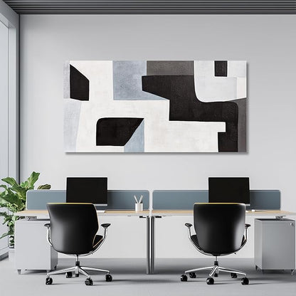 Abstract Wall Art Modern Minimalist Art Wall Decor Black Grey and Blue Irregular Shape Home Decor Canvas Art Wall Decor Abstract Wall Art Framed Artwork for Living Room Bedroom Office 24"x48"