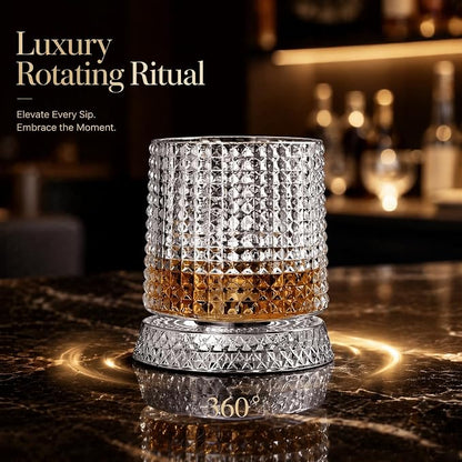 Spinning Whiskey Glass with Large Ice Ball Mold, 360° Rotating Crystal Rocks - Image 3