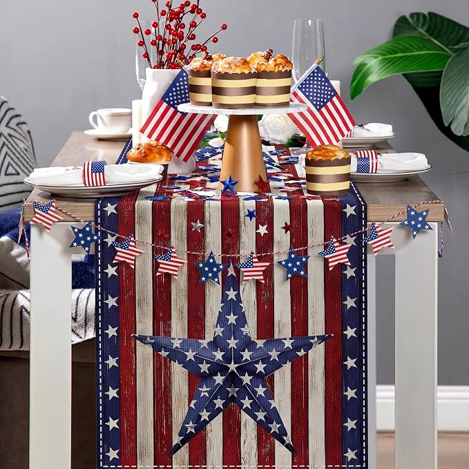 Gilprop 3 Pcs 4th of July Table Runners Patriotic Tablecloth, 13x72 Inch | - Image 3