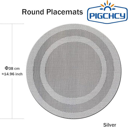 PIGCHCY Round Placemat Set of 6 Heat Resistant Vinyl Washable Kitchen 15 inch Placemats for Home Indoor Outdoor Party (6pcs, Deep Silver)