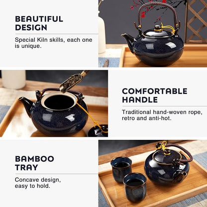 DUJUST Japanese Tea Set for 6, Kiln Altered Glaze Porcelain Tea Set - Image 3