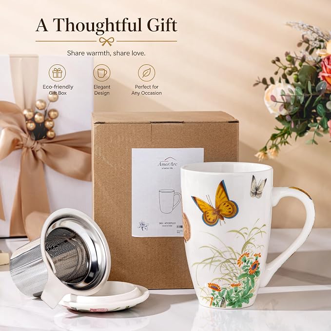 AmorArc Tea Cup With Infuser and Lid, 18oz Loose Leaf Tea Mug With Steeper | - Image 8