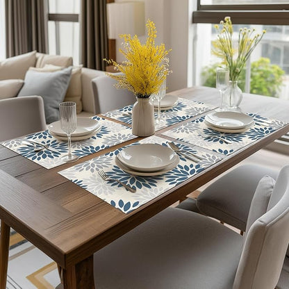 Artoid Mode Floral Vinyl Placemats Set of 4, Washable Heat Resistant Non-Slip Woven Plastic PVC Place Mats for Farmhouse Holiday Party Kitchen Dining Decor