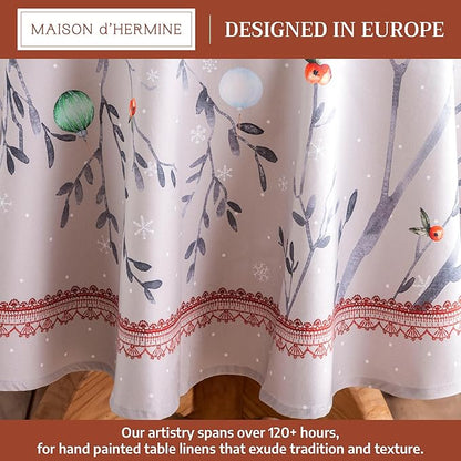 Maison d' Hermine Table Cloth Round Table 100% Cotton 69 Inches Fall Tablecloth Reusable Everyday Use for Thanksgiving Christmas Decorations Dining Farmhouse Party (Fairy Christmas)