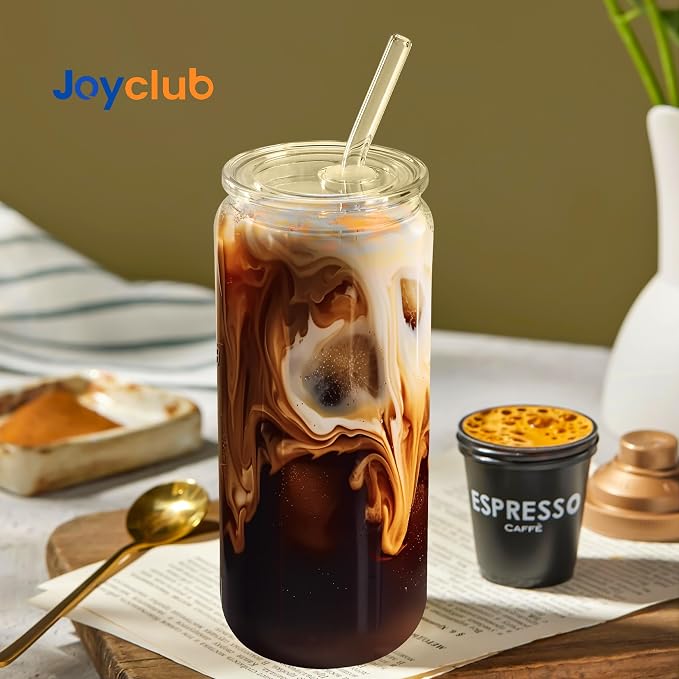 Joyclub 2pcs Glass Cups with Acrylic Lids and Straws 20 oz Drinking Glasses | - Image 2