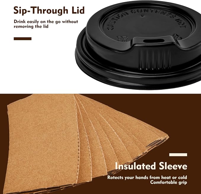 YEEHAW 12 oz Disposable Paper Coffee Cups, 100 Pack | Includes Lids & Sleeves - Image 3