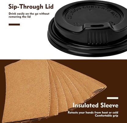 YEEHAW 12 oz Disposable Paper Coffee Cups, 100 Pack | Includes Lids & Sleeves - Image 3