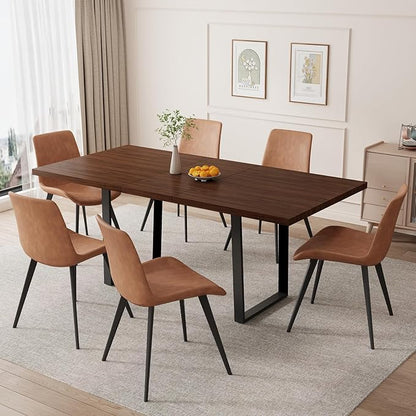 ZckyCine 67" Expandable Walnut Dining Table and 6 Upholstered Chairs, 7-Piece Modern Dining Set