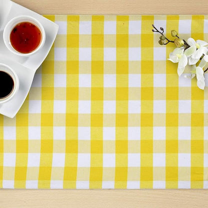 Urban VillaPlacemats for Dining Table 100% Cotton Placemats 14''x20'' Over Sized Tablemats Set of 6 Placemats Yellow/White Buffalo Check Tablemats for Family Dinners Wedding PartiesPlacemats