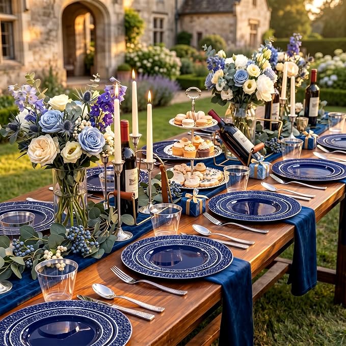 Ciaell 150 PCS Blue and Silver Plastic Plates - Image 9