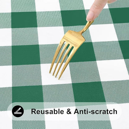 Smiry Rectangle Picnic Table Cloth, Elastic Waterproof Fitted Vinyl Tablecloths, Flannel Backed Buffalo Plaid Table Covers for Dining, Camping, Outdoor (Emerald Green and White, 24" x 48")