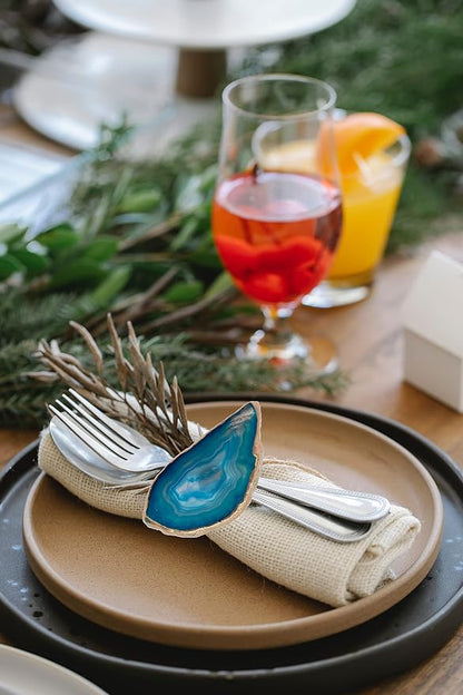 Gold Napkin Rings Set of 4 Natural Agate Slice Christmas Napkin Ring Dinner - Image 3