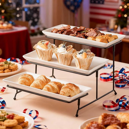 Gomakren 3 Tier Serving Trays Stand Porcelain Serving Platters 12 Inch White Serving Plates Dinner Platters for Appetizer Snack Fruit Cup Cake Tray Display Christmas Serving Dishes for Entertaining