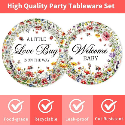 96 Pcs Love Bug Baby Shower Decorations, Floral Tableware Set | Includes paper - Image 3