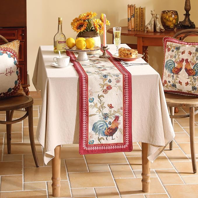 patdrea Designer Farmhouse Linen Table Runner, Rustic Cottage Mauve - Image 3