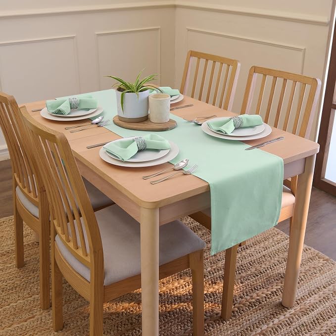 Encasa XO Table Runner, Cotton Canvas Dining Runner 13"x72" | Mint Green - Image 2