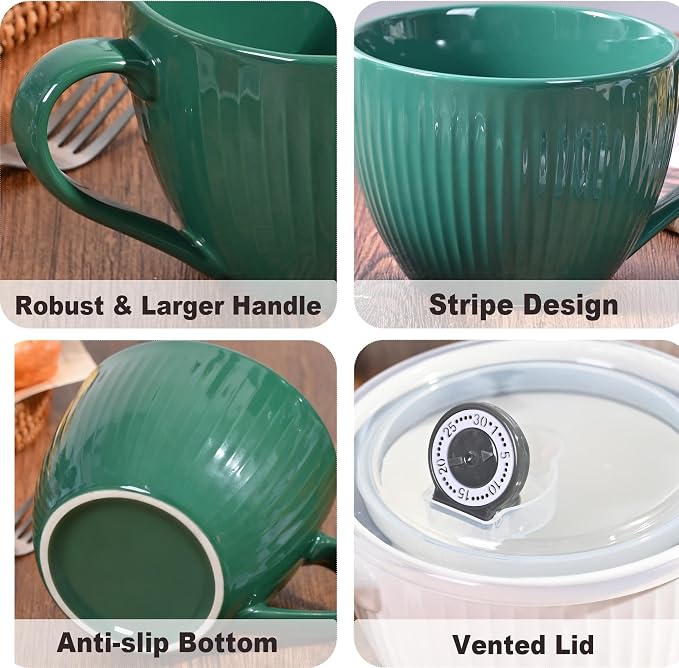 24oz Soup Mug with Handle & Lid, Microwave Soup Bowl/Cup, Forest Green | - Image 4