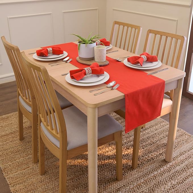 Encasa XO Table Runner, Cotton Canvas Dining Runner 13"x104" | Brick, 180 GSM - Image 2