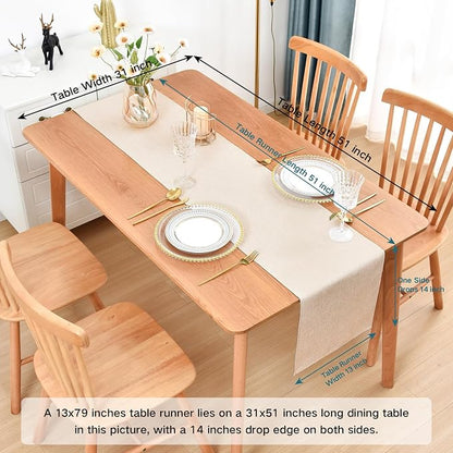 Faux Linen Table Runner Water Resistant 13 x 72 in, Neutral | Farmhouse Rustic - Image 2