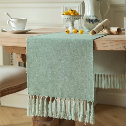 Sage Table Runners 90 Inches Long, Burlap Linen Style Rustic Farmhouse Table by ZEEMARTONLINE