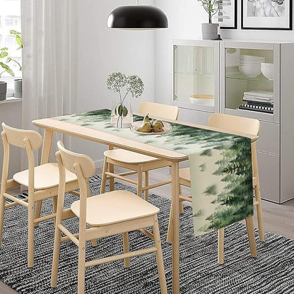 Watercolor Green Pine Trees Table Runner, Forest Woodland Tabletop Scarf Home - Image 3