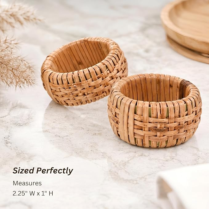 Artisan Cane Napkin Rings Set of 36, Earthy Woven Dinner Napkin Holders - Image 4