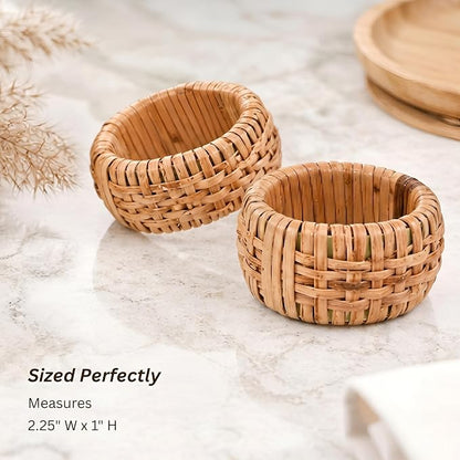 Artisan Cane Napkin Rings Set of 36, Earthy Woven Dinner Napkin Holders - Image 4
