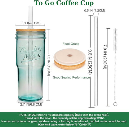 ANOTION Colored Glass Cups - 24oz Travel Coffee Mug Wide Mouth Mason Jar Iced - Image 2