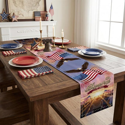Independence Day Table Runner Patriotic Design American Flag Crowd Celebration - Image 2