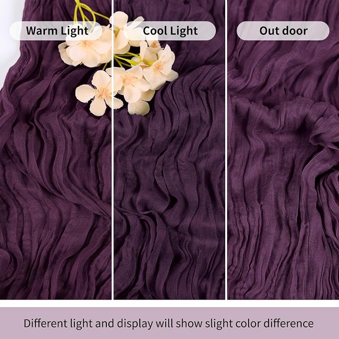 3 Pack Dark Purple Cheesecloth Table Runner 17x108 Inch Semi Sheer Boho Gauze - Image 7