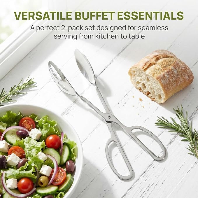 2 Pack Buffet Tongs Salad Tong, 10 Inch Stainless Steel Food Serving Bread Tongs - Image 9