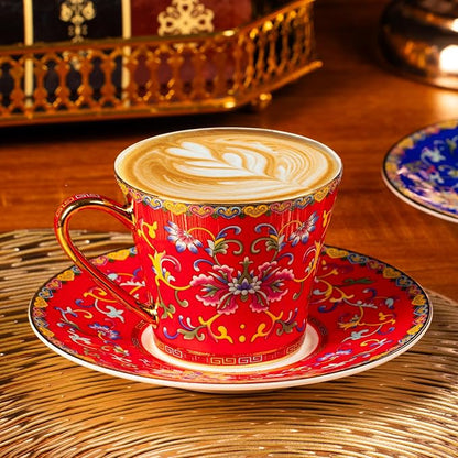 KAMMAK Tea Cup and Saucer, Ceramic Coffee Cups, 8 oz, Afternoon Tea and - Image 3