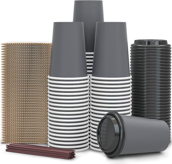 100 Pack - 12 oz Disposable Coffee Cups To Go by SPRINGPACK