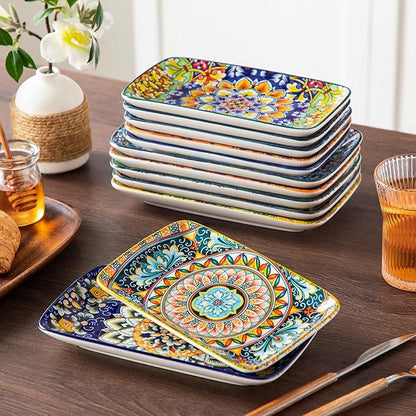vancasso Simi 6-Piece Ceramic Salad Plates Set - 8.5 Inch, Rectangular Dessert Plates for Sushi, Appetizer, Cake - Microwave & Oven Safe, Porcelain Plates for Kitchen Decor