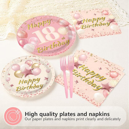 96Pcs Blush Beige 18th Birthday Party Decoration, Serve 24 | Boho Dusty Pink - Image 3